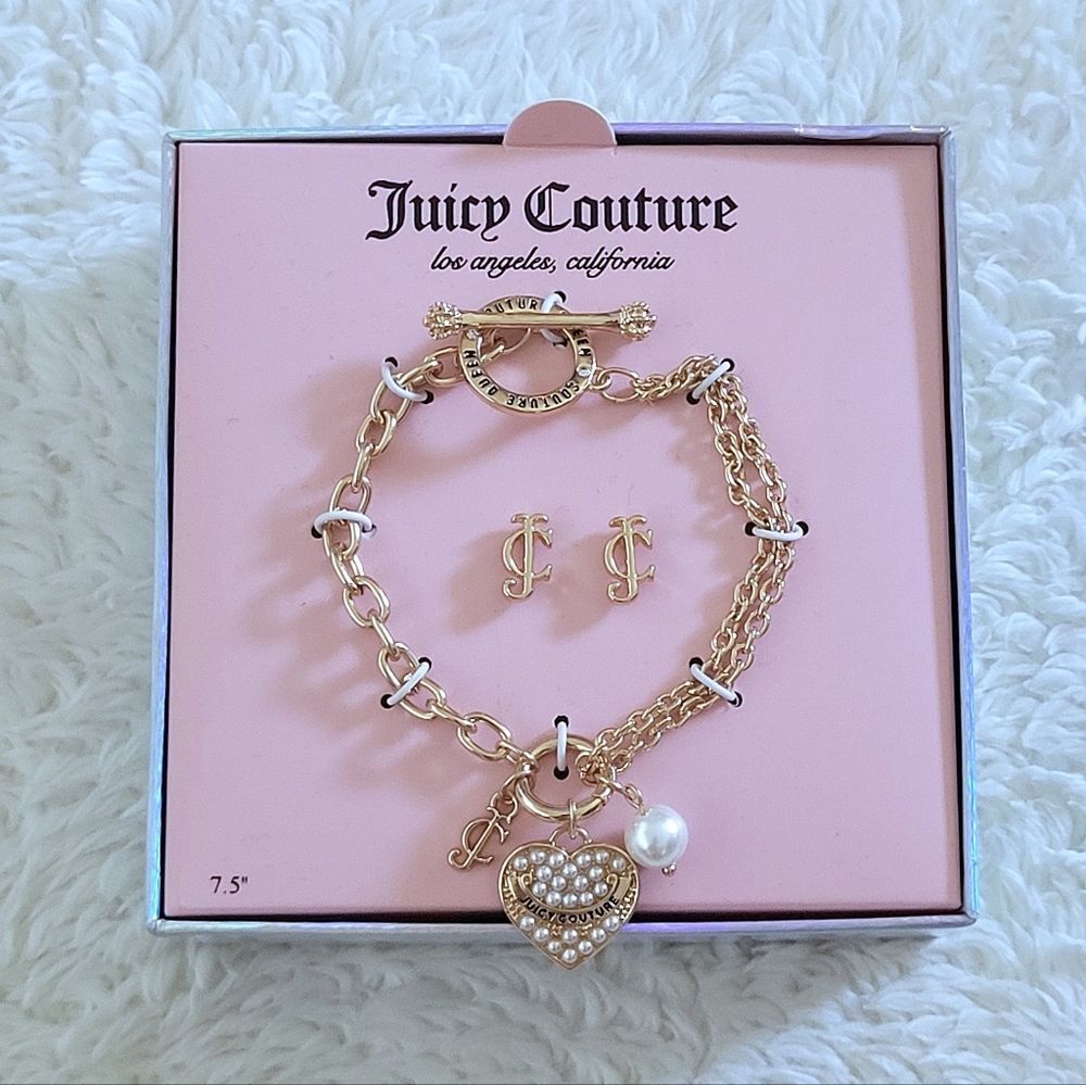 Juicy🍊 Couture Triple3️⃣ Charm Toggle Bracelet and Stud Earrings Set - NIB